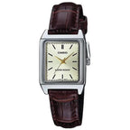 Casio LTP-V007L-9E női karóra, arany számlap, barna bőrszíj, WR30