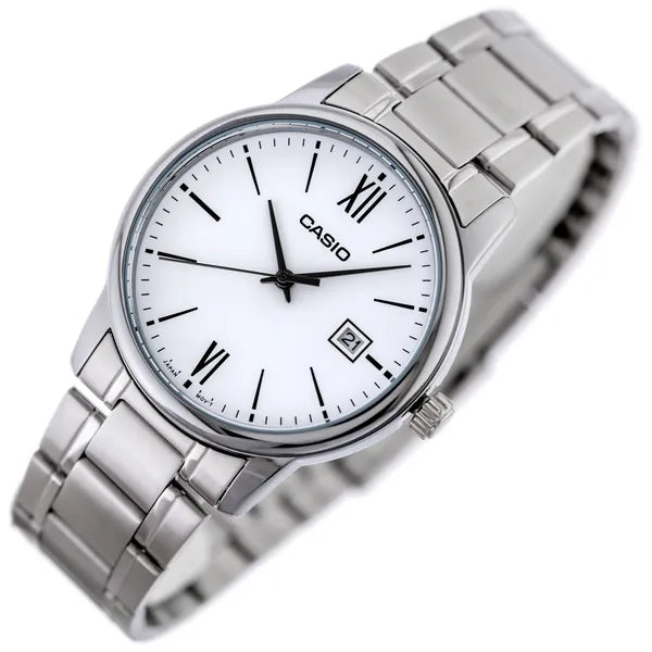 Casio férfi karóra MTP-V002D-7B3, ezüst acél, fehér számlap, WR30, 44 mm, dátum