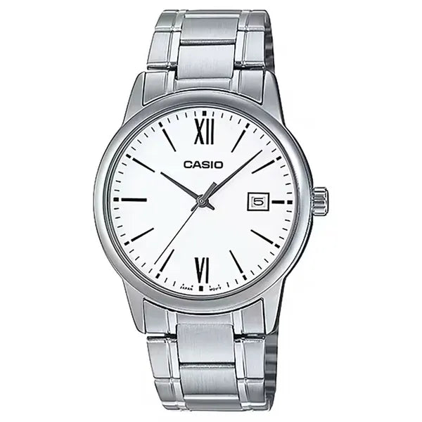 Casio férfi karóra MTP-V002D-7B3, ezüst acél, fehér számlap, WR30, 44 mm, dátum