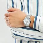 Casio férfi karóra MTP-V002D-7B3, ezüst acél, fehér számlap, WR30, 44 mm, dátum
