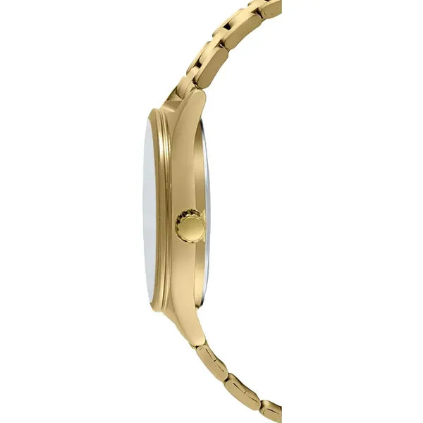 Casio MTP-V006G-1C férfi karóra, arany acél szíj, fekete számlap, 38 mm