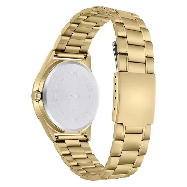 Casio MTP-V006G-1C férfi karóra, arany acél szíj, fekete számlap, 38 mm