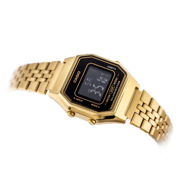 Casio Vintage LA680WGA-1B női karóra, arany, digitális, WR30, dobozzal