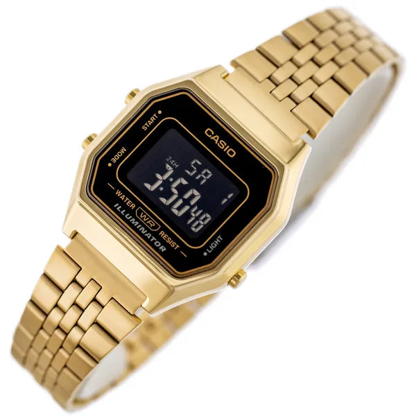 Casio Vintage LA680WGA-1B női karóra, arany, digitális, WR30, dobozzal