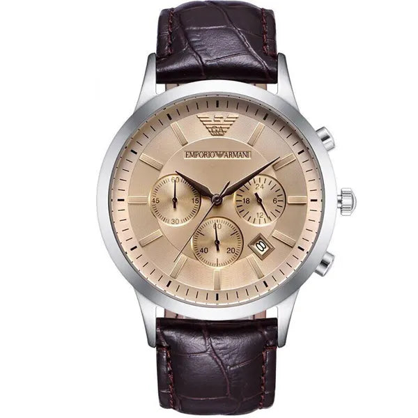Emporio Armani AR2433 férfi kronográf karóra, bőr szíj, WR50, 43 mm