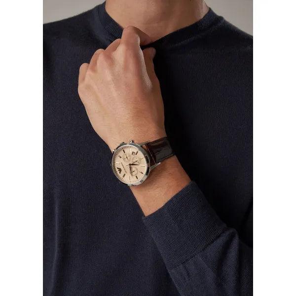 Emporio Armani AR2433 férfi kronográf karóra, bőr szíj, WR50, 43 mm