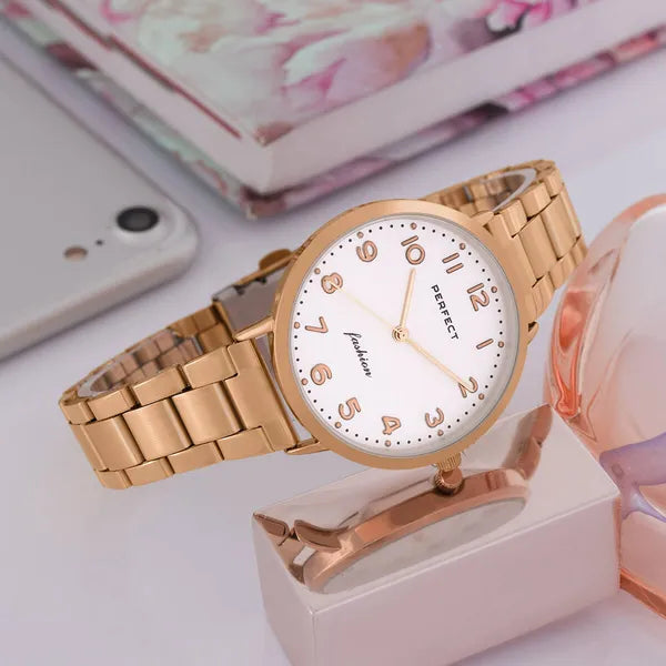 Női karóra rózsaarany fémszíjjal, Miyota kvarc, 3 ATM, ásványi üveg, 36 mm