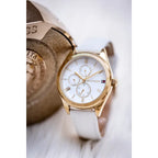 Tommy Hilfiger Monica 1782594 női karóra, 38 mm, bőr szíj, arany tok, fehér