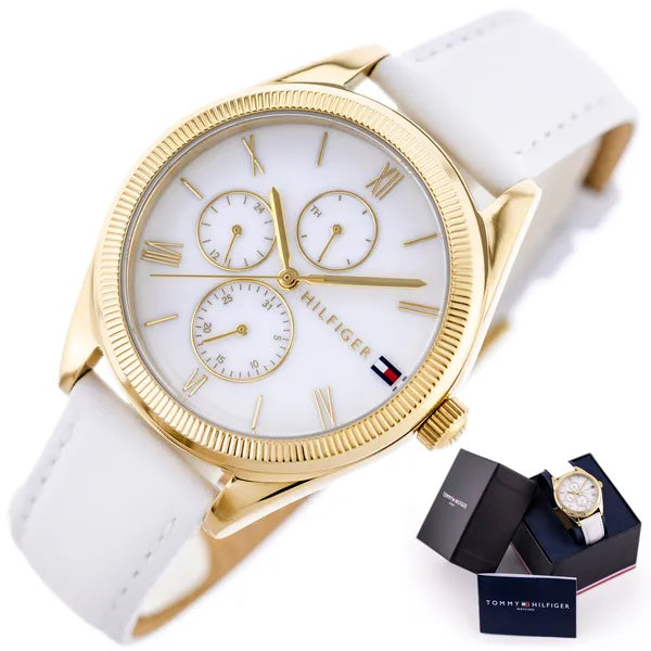 Tommy Hilfiger Monica 1782594 női karóra, 38 mm, bőr szíj, arany tok, fehér