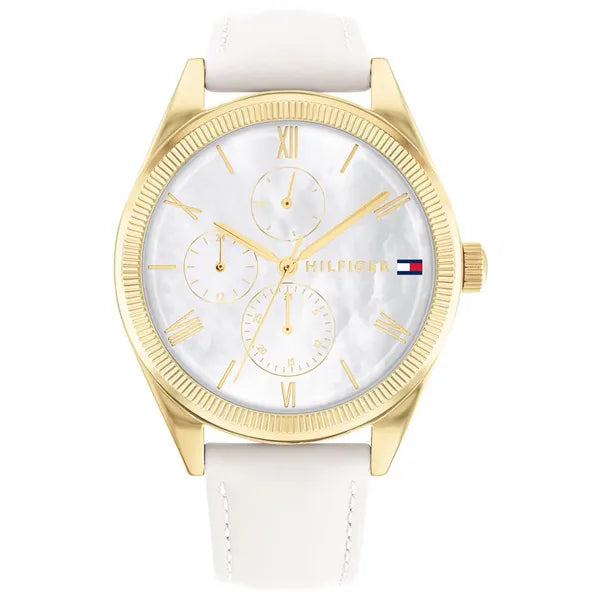 Tommy Hilfiger Monica 1782594 női karóra, 38 mm, bőr szíj, arany tok, fehér