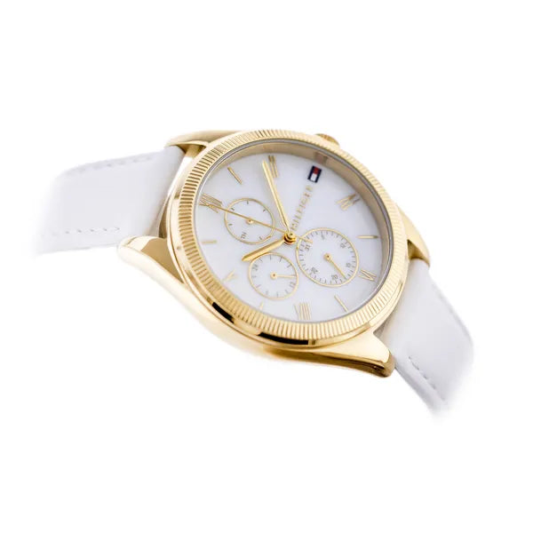 Tommy Hilfiger Monica 1782594 női karóra, 38 mm, bőr szíj, arany tok, fehér