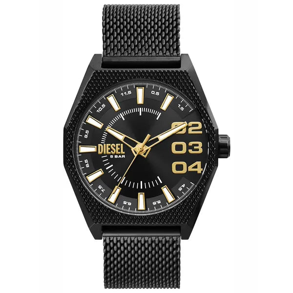 Diesel Double Scraper DZ2194 férfi karóra, 43 mm, fekete acél, WR50