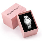Perfect női karóra ezüst, fém szíj, 34 mm, kvarc, WR30, kristályok