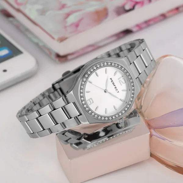 Perfect női karóra S390-01, ezüst, kvarc, fém szíj, 34 mm + doboz