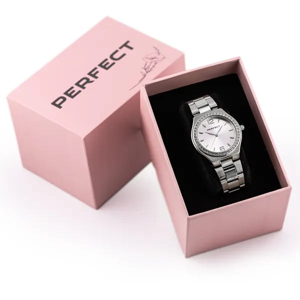 Perfect női karóra S390-01, ezüst, kvarc, fém szíj, 34 mm + doboz