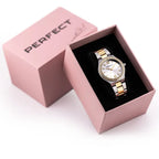 Perfect S390-05 női kvarc karóra, ezüst/arany, kristályos, 34 mm, WR30