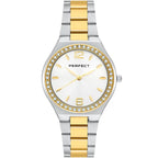 Perfect S390-05 női kvarc karóra, ezüst/arany, kristályos, 34 mm, WR30