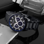 Perfect férfi kronográf karóra, Miyota kvarc, fekete, 44 mm, WR30, fém szíj