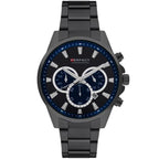 Perfect férfi kronográf karóra, Miyota kvarc, fekete, 44 mm, WR30, fém szíj