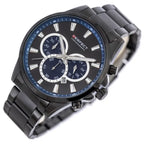 Perfect férfi kronográf karóra, Miyota kvarc, fekete, 44 mm, WR30, fém szíj