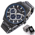 Perfect férfi kronográf karóra, Miyota kvarc, fekete, 44 mm, WR30, fém szíj