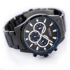 Perfect férfi kronográf karóra, Miyota kvarc, fekete, 44 mm, WR30, fém szíj