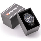 Perfect férfi kronográf karóra, Miyota kvarc, fekete, 44 mm, WR30, fém szíj