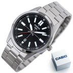 Casio MTP-VD02D-1E férfi karóra, fekete számlap, acél szíj, dátum, 41 mm, WR30