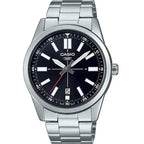 Casio MTP-VD02D-1E férfi karóra, fekete számlap, acél szíj, dátum, 41 mm, WR30