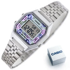 Casio LA680WA-2C női digitális karóra, acél szíj, türkiz számlap, WR30