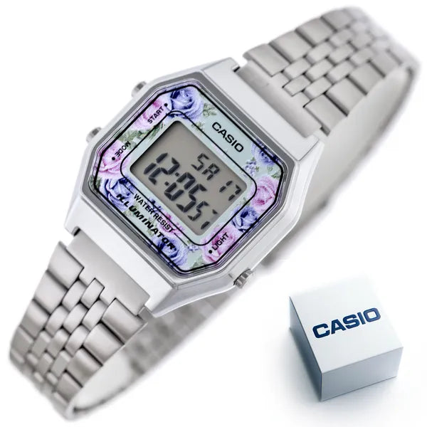 Casio LA680WA-2C női digitális karóra, acél szíj, türkiz számlap, WR30