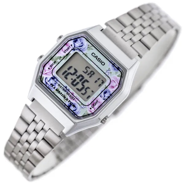 Casio LA680WA-2C női digitális karóra, acél szíj, türkiz számlap, WR30