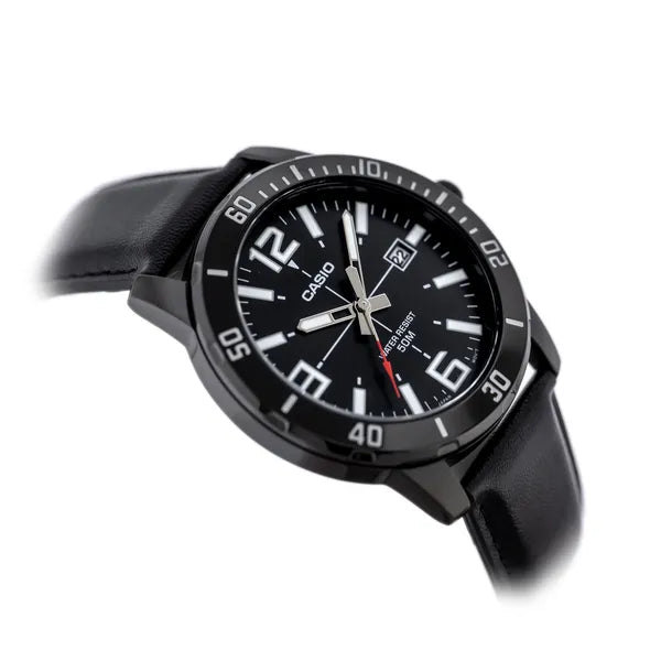 Casio férfi karóra MTP-VD01BL-1B, fekete, 45 mm, bőr szíj, WR50