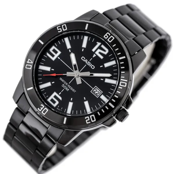 Casio MTP-VD01B-1B férfi karóra, fekete acél, WR50, dátumkijelző