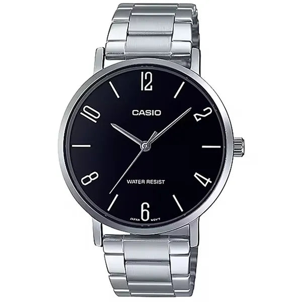 Casio MTP-VT01D-1B2 férfi karóra, fekete számlap, acél szíj, 40 mm, WR30