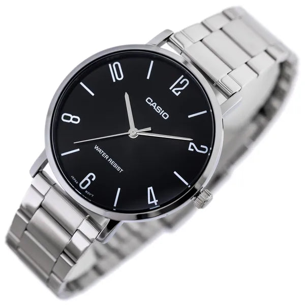 Casio MTP-VT01D-1B2 férfi karóra, fekete számlap, acél szíj, 40 mm, WR30
