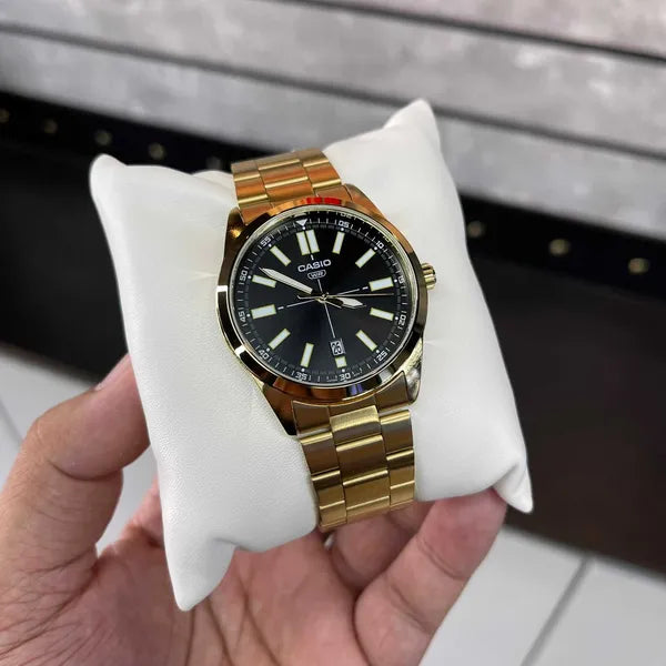 Casio MTP-VD02G-1E férfi karóra, arany acél, fekete számlap, 41 mm, 3 ATM