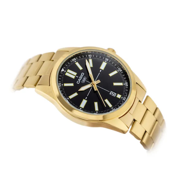 Casio MTP-VD02G-1E férfi karóra, arany acél, fekete számlap, 41 mm, 3 ATM