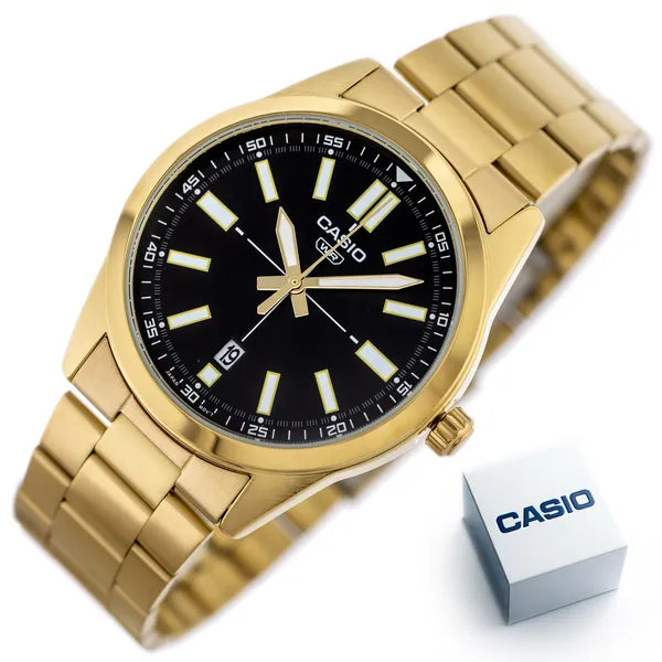 Casio MTP-VD02G-1E férfi karóra, arany acél, fekete számlap, 41 mm, 3 ATM
