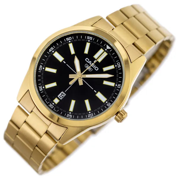 Casio MTP-VD02G-1E férfi karóra, arany acél, fekete számlap, 41 mm, 3 ATM