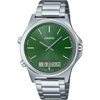 Casio férfi karóra MTP-VC01D-3E, zöld számlap, acél szíj, WR50, dátum