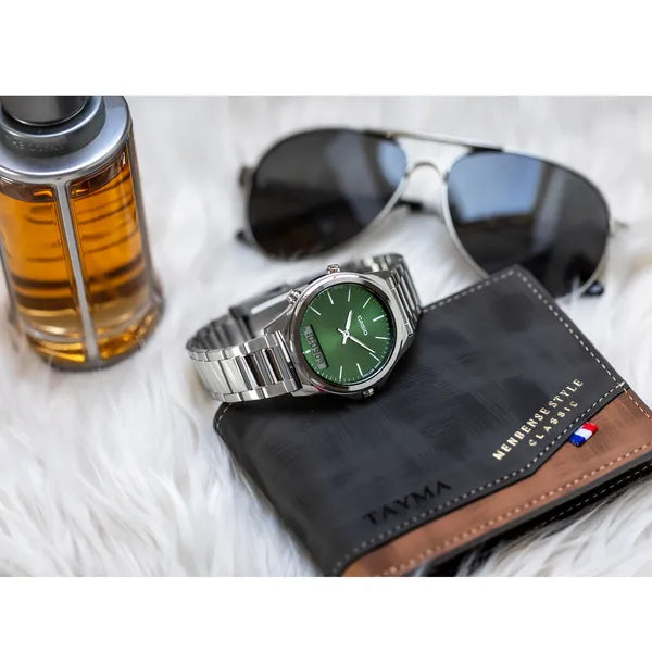 Casio férfi karóra MTP-VC01D-3E, zöld számlap, acél szíj, WR50, dátum