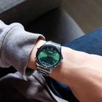 Casio férfi karóra MTP-VC01D-3E, zöld számlap, acél szíj, WR50, dátum