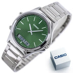 Casio férfi karóra MTP-VC01D-3E, zöld számlap, acél szíj, WR50, dátum
