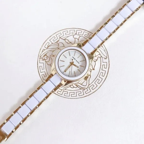 Anne Klein AK-3212WTGB női karóra, kvarc, fehér/arany acél, WR30
