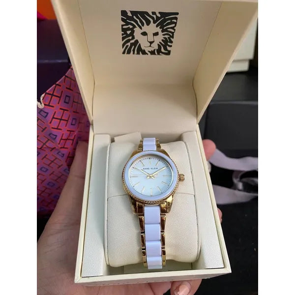 Anne Klein AK-3212WTGB női karóra, kvarc, fehér/arany acél, WR30