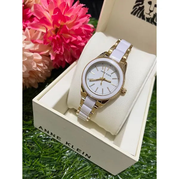 Anne Klein AK-3212WTGB női karóra, kvarc, fehér/arany acél, WR30