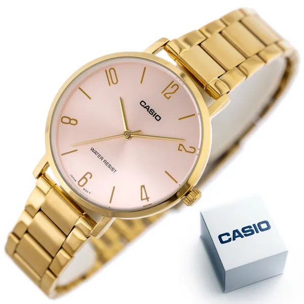 Casio LTP-VT01G-4B női karóra, arany acél, rózsaarany számlap, kvarc WR30