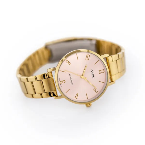 Casio LTP-VT01G-4B női karóra, arany acél, rózsaarany számlap, kvarc WR30