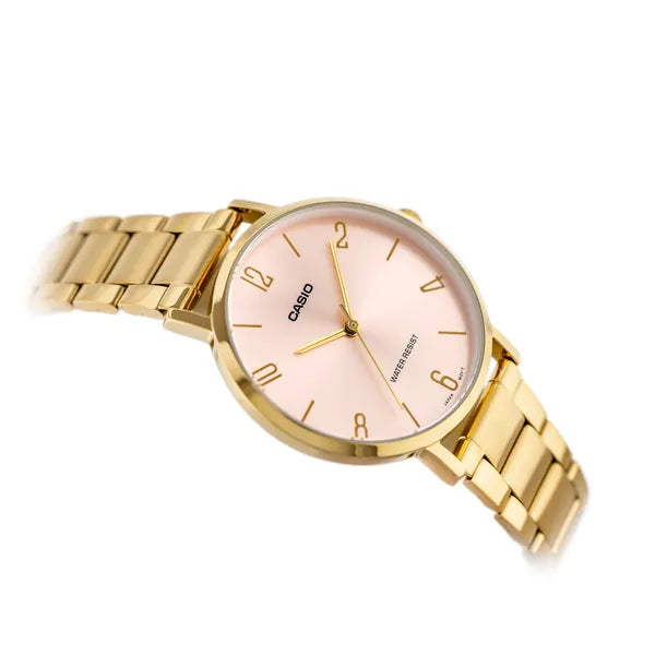 Casio LTP-VT01G-4B női karóra, arany acél, rózsaarany számlap, kvarc WR30